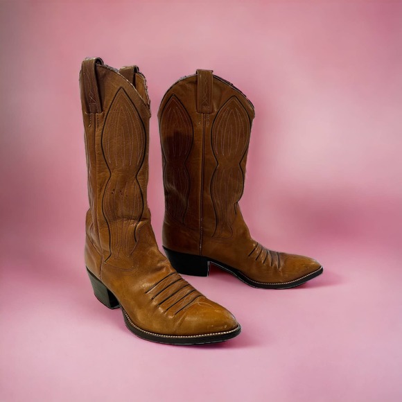 Dan Post Shoes - Vintage Dan Post Brown Caramel Embroidered Cowgirl Boots Size 9.5